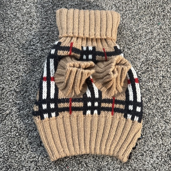 Burberry London Brown Wool Plaid Dog Turtleneck Sweater RARE Size Xs Authentic - Picture 1 of 4